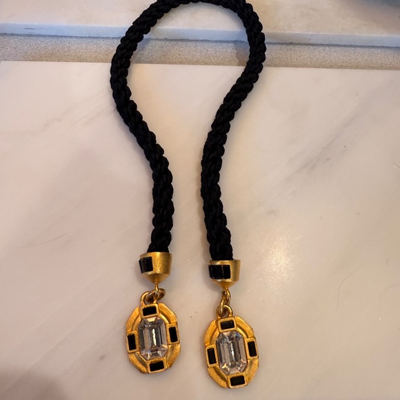 Rhinestone and Black Silk Cord Hair Accessory - Picture 1 of 4